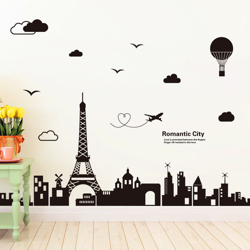 墙贴纸贴画黑白剪影建筑踢脚线墙角线腰线贴墙纸自粘宿舍装饰创意 - 图2