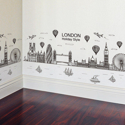 墙贴纸贴画黑白剪影建筑踢脚线墙角线腰线贴墙纸自粘宿舍装饰创意 - 图3