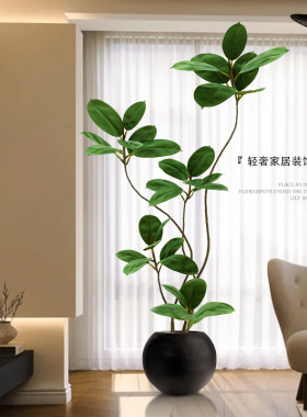 客厅玄关大型摆件落地高端轻奢假植物侘寂风黑金刚橡皮树仿真绿植
