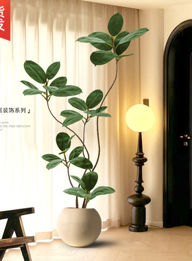 客厅玄关大型摆件落地高端轻奢假植物侘寂风黑金刚橡皮树仿真绿植