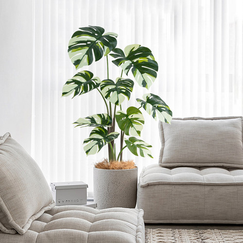 北欧仿真绿植假树植物盆栽白锦龟背竹室内家居客厅落地装饰摆件 - 图2