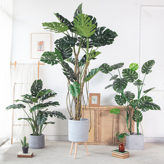 Large simulated green plant monstera living room bionic indoor plant potted ornaments floor decoration fake turtle tree