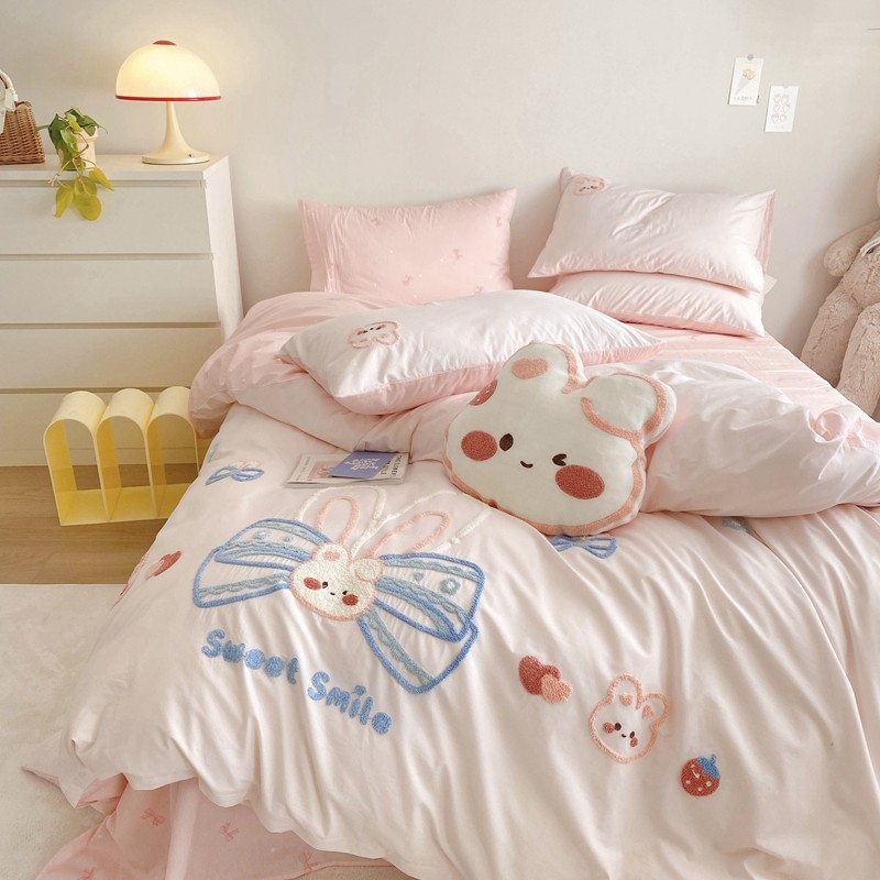 进口刺绣A类纯棉卡通四件套可爱少女心三件套全棉水洗棉儿童床品,淘宝优惠券,粉丝福利购,淘宝优惠卷