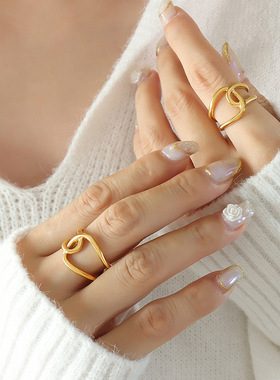 双环交叉戒指女小众设计2024新