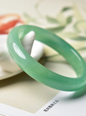 手镯玉镯子女款正圈翡翠油青色素圈手镯正品天然东陵玉手镯送妈妈
