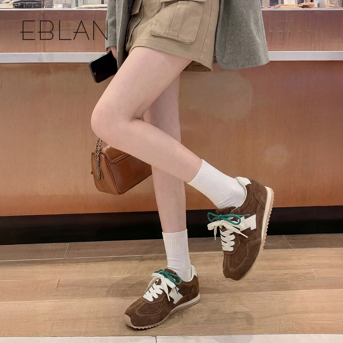 EBLAN/伊伴红色软底德训鞋女2026春季新款运动板鞋休闲真皮阿甘鞋,淘宝优惠券,粉丝福利购,淘宝优惠卷