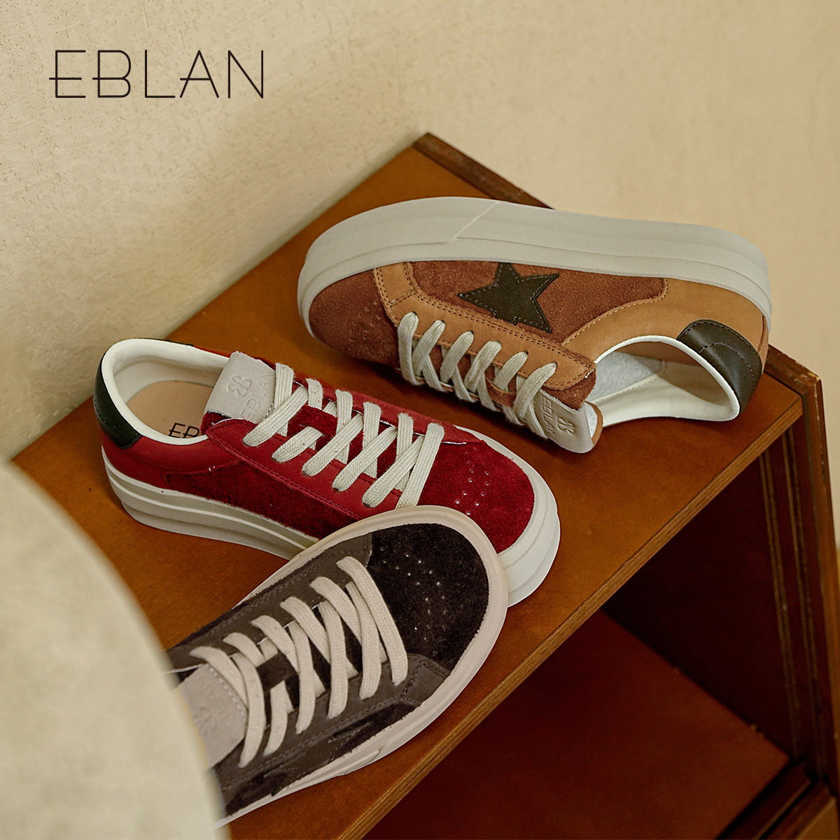 EBLAN/伊伴复古彩虹星星鞋女2025秋季新款牛皮厚底百搭休闲板鞋子,淘宝优惠券,粉丝福利购,淘宝优惠卷
