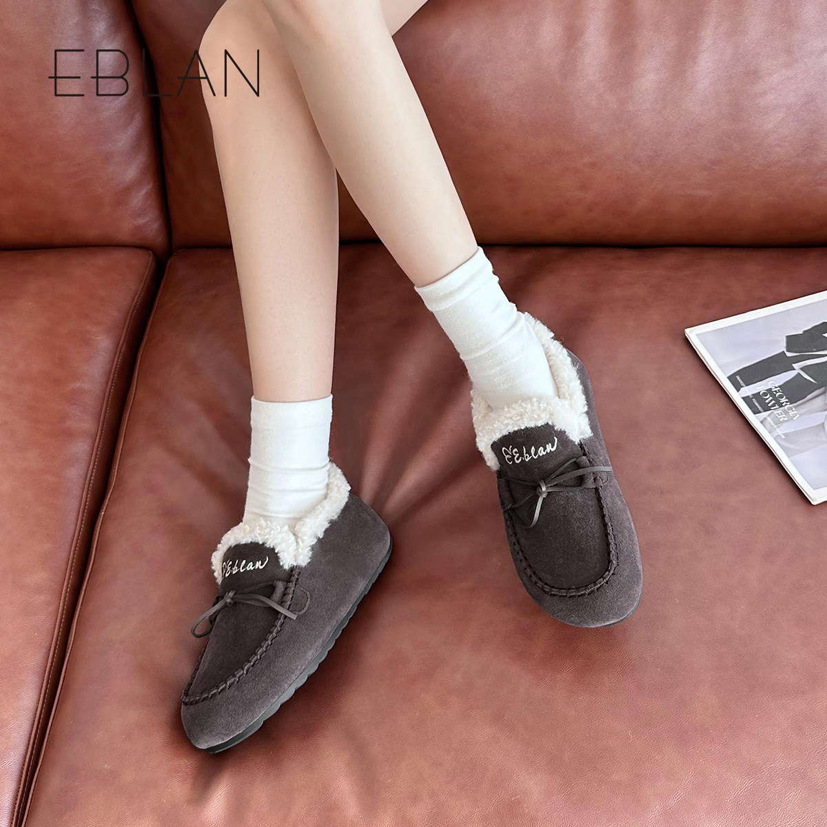 EBLAN/伊伴厚底内增高勃肯鞋女2025秋冬新款棉鞋加绒保暖毛毛单鞋,淘宝优惠券,粉丝福利购,淘宝优惠卷