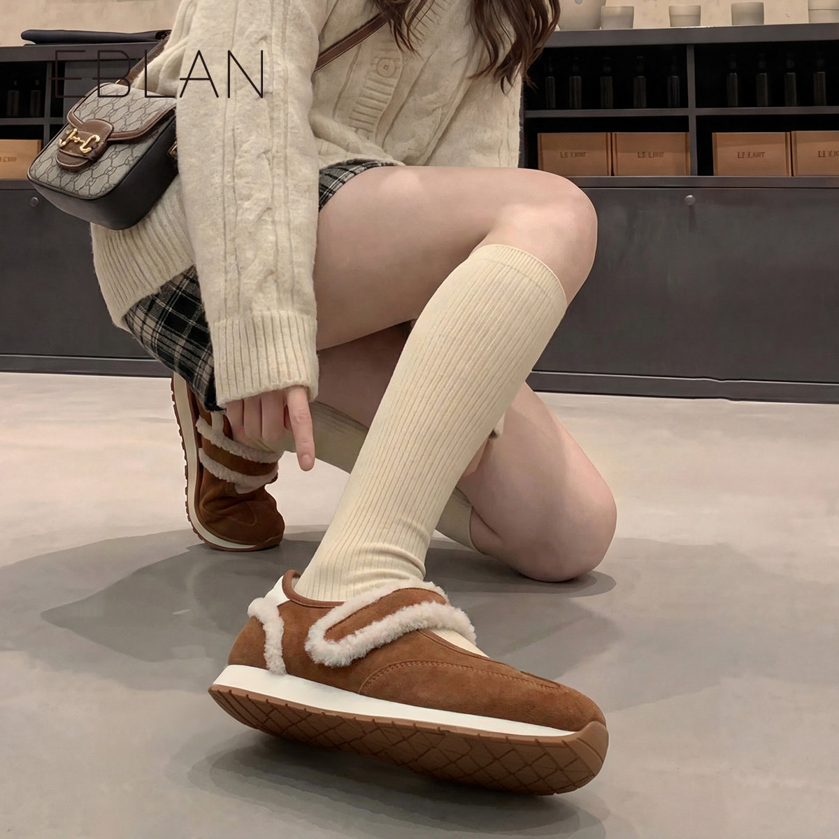 EBLAN/伊伴厚底运动玛丽珍鞋女2025秋冬新款单鞋内增高加绒毛毛鞋,淘宝优惠券,粉丝福利购,淘宝优惠卷