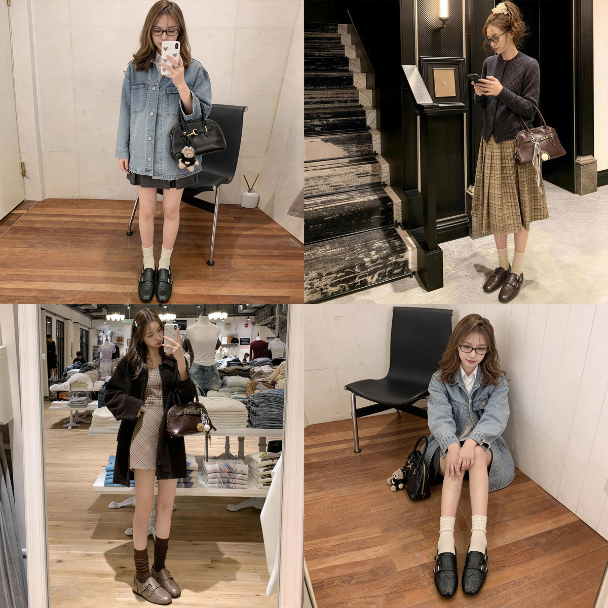 EBLAN/伊伴头层羊皮平底乐福鞋女2025冬季新款单鞋布洛克小皮鞋子,淘宝优惠券,粉丝福利购,淘宝优惠卷