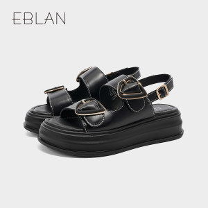 EBLAN/伊伴厚底休闲凉鞋女百搭露趾时尚罗马沙滩鞋EJ642331D