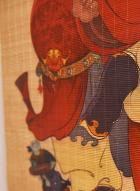 挂画竹帘茶席中式复古书法图中式挂帘书房装饰画茶室玄关向日葵