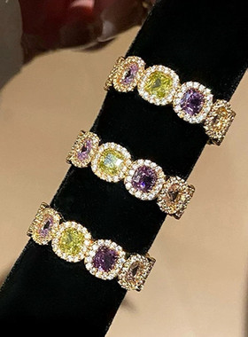 指尖彩虹彩色多巴胺方糖锆石开口戒指女高级感气质指环手饰礼物潮