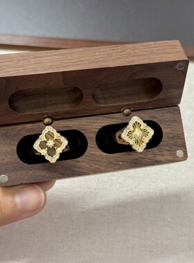 法式复古拉丝布布虎眼四叶花手链项链镶钻戒指耳环精致菱形锁骨链