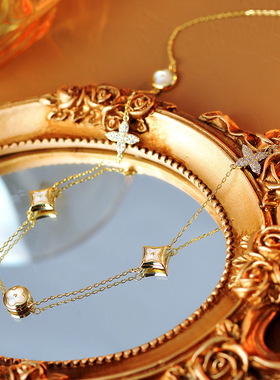 四叶花贝母项链轻奢小众设计芒星锁骨链简约气质百搭通勤独特颈链