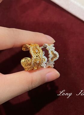 中古蕾丝花窗布复古开口戒指轻奢高级感宫廷风气质指环独特食指戒