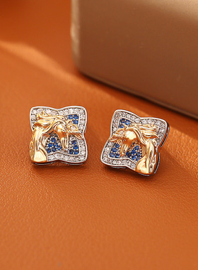 轻奢四叶花锆石生肖马锁骨链耳钉