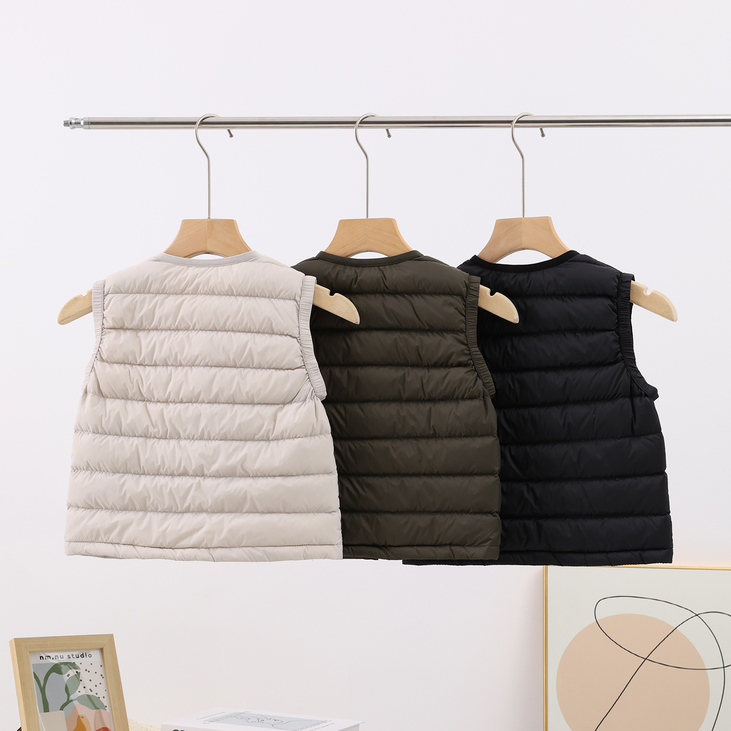 儿童轻薄羽绒马甲秋冬新款男女宝宝90绒校服无领内穿保暖背心坎肩 - 图0