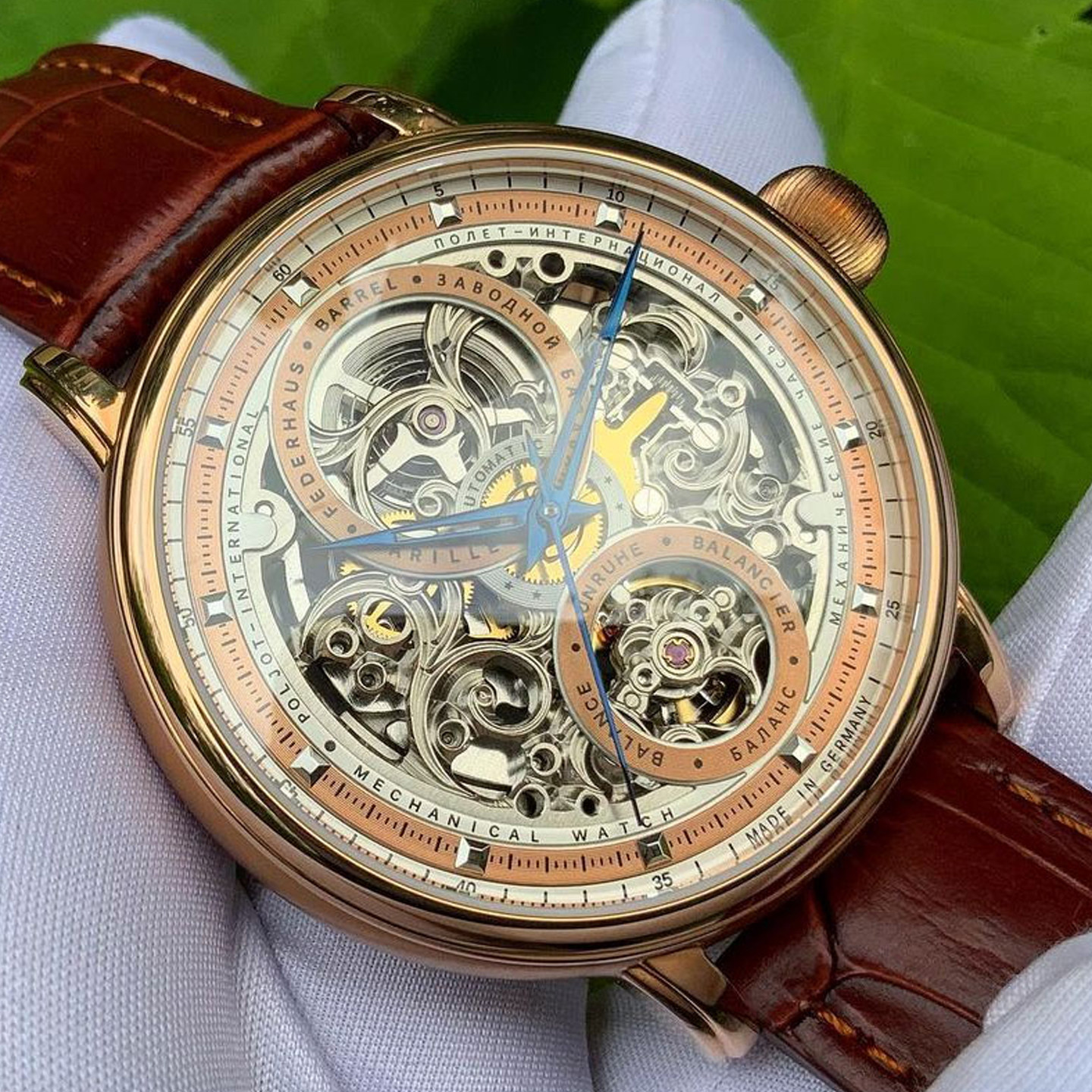 进口款德国腕表男商务奢华镂空玻璃透底自动机械杰透底镀金限量 - 图0