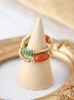 纯手工编织水晶玉石戒指戒环秀气