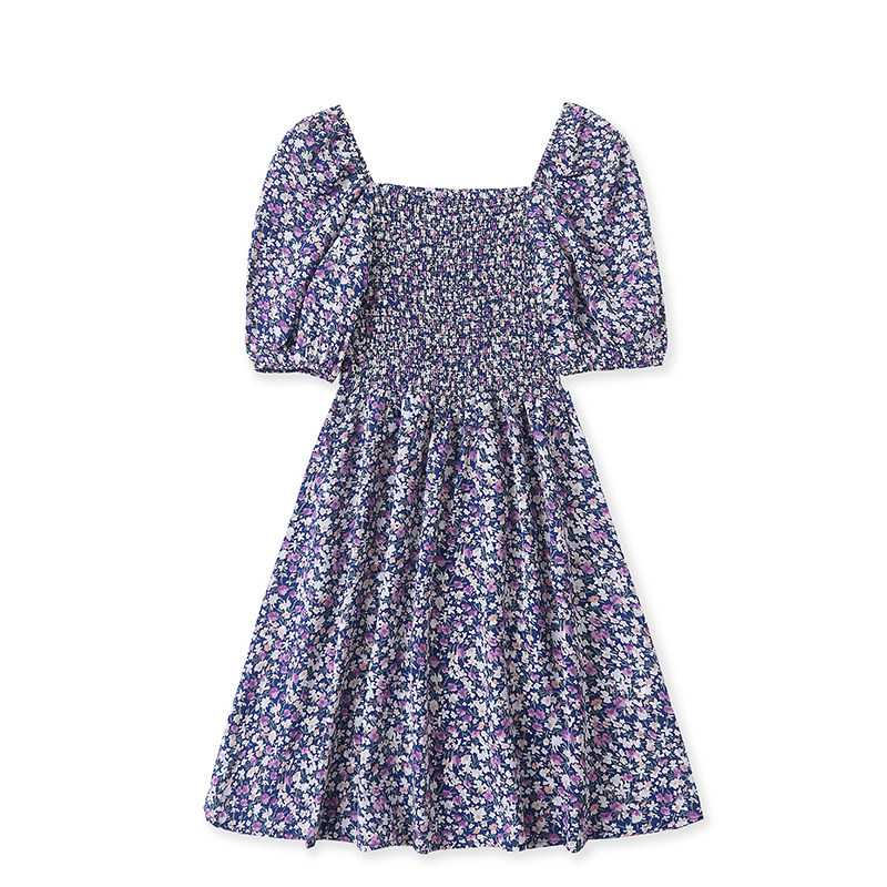 印花裙夏新款外贸女装减龄套头高腰修身褶皱泡泡短袖连衣裙12960,淘宝优惠券,粉丝福利购,淘宝优惠卷