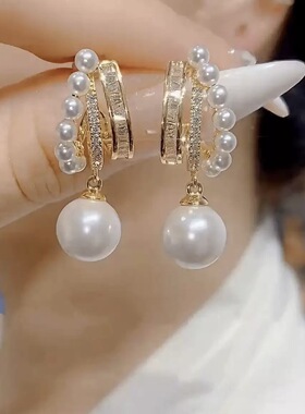 奥特莱斯清仓捡漏折扣店18K金耳环女2026新款潮轻奢百搭珍珠耳钉