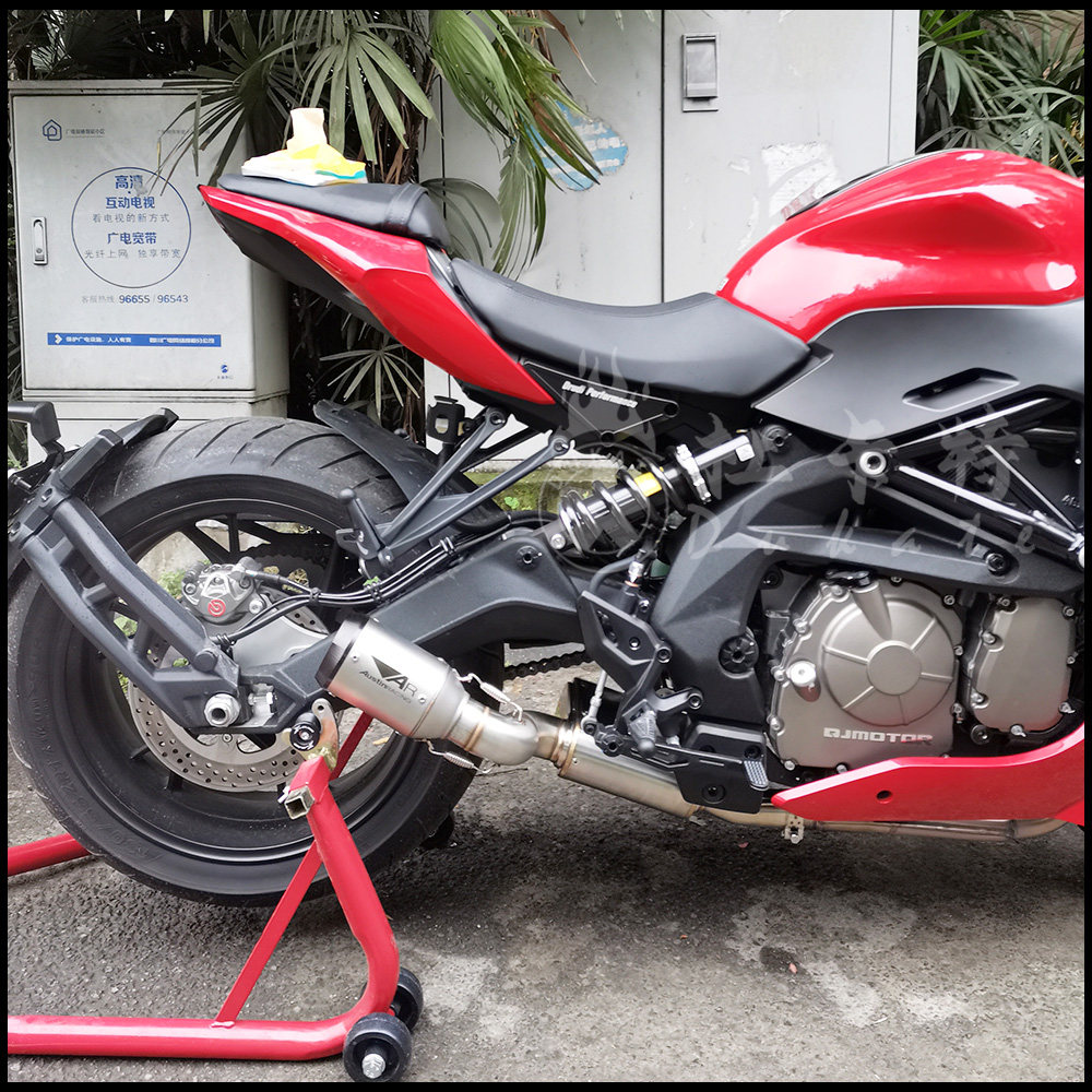 适用于新款钱江qj赛600排气管改装圆灯追600排气回压鼓中尾段侧排