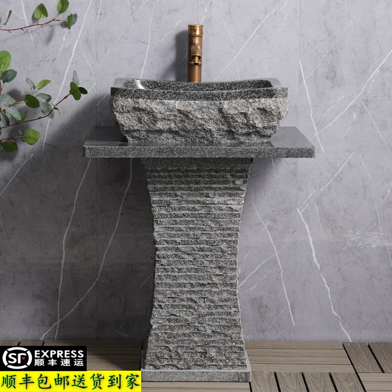 户外庭院洗手池台盆一体落地式民宿石头洗手盆庭院立柱盆洗脸柱盆 - 图0