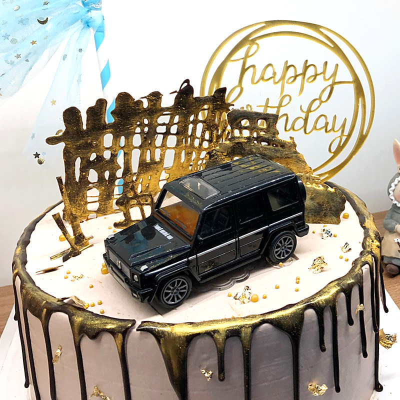 汽车摆件奔驰大g越野车模型儿童玩具diy烘焙生日蛋糕装饰带回力车