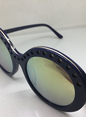 vintage手工深蓝色板材大框圆形太阳镜墨镜