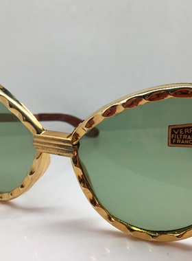 Vintage Jackio中古60年代末金色塑钢太阳镜墨镜玻璃镜片法国猫眼