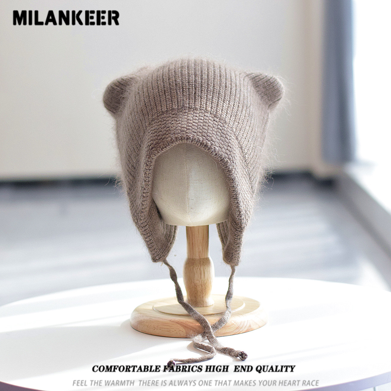 韩版兔毛针织帽女冬季保暖甜美可爱猫耳朵套头护耳包头帽2025新款,淘宝优惠券,粉丝福利购,淘宝优惠卷