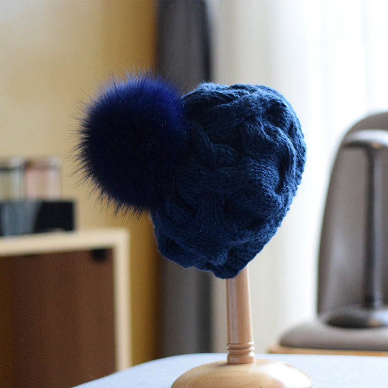 秋冬季狐狸毛球毛线帽子女韩国麻花纹贝雷帽保暖针织蓓蕾帽画家帽,淘宝优惠券,粉丝福利购,淘宝优惠卷