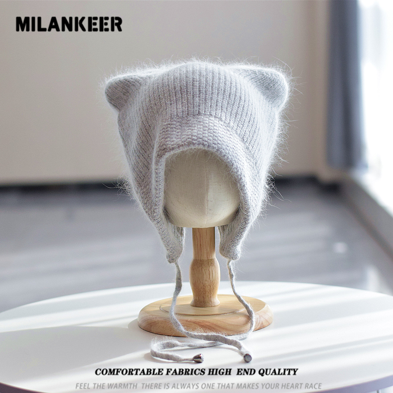 韩版兔毛针织帽女冬季保暖甜美可爱猫耳朵套头护耳包头帽2025新款,淘宝优惠券,粉丝福利购,淘宝优惠卷