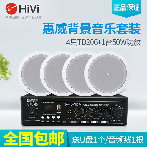 Hivi/惠威TD206吸顶喇叭 TD205天花音箱吊顶音响公共广播功放套装 - 图3