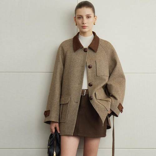 NANCYLILI 牛仔半身裙女秋季复古送腰带包臀A字裙咖色做旧短裙 - 图1