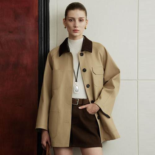 NANCYLILI 牛仔半身裙女秋季复古送腰带包臀A字裙咖色做旧短裙 - 图2