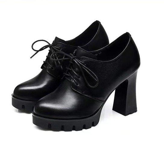 时装靴装春秋新款真皮单鞋高跟鞋防水台系带深口女鞋子粗跟皮鞋,淘宝优惠券,粉丝福利购,淘宝优惠卷