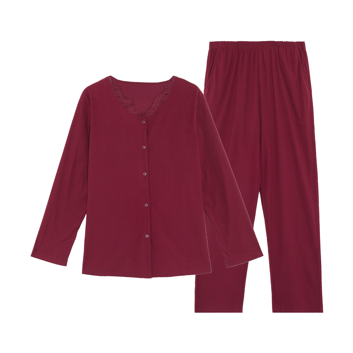 安莉芳正品牌秋冬女款睡衣开衫蕾丝领磨毛女士长袖家居服红色套装,淘宝优惠券,粉丝福利购,淘宝优惠卷