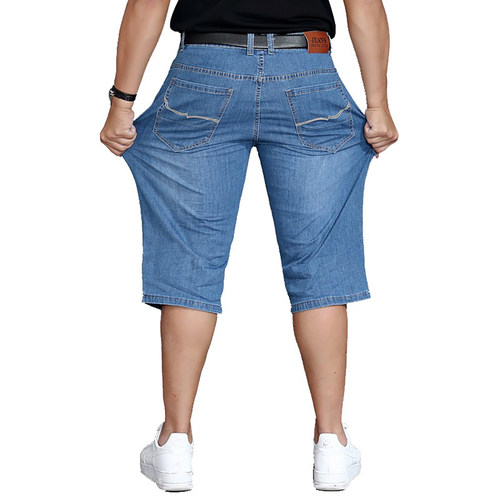 牛仔短裤男夏季薄款宽松七分牛仔中裤深色直筒大码马裤加肥加大码 - 图3
