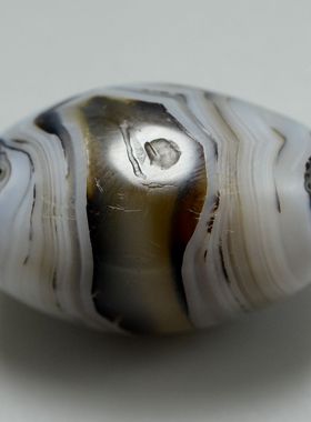 唐球缟丝玛瑙珠勒子千年古珠老珠子缠丝蓝影吊坠古董项饰配珠放漏