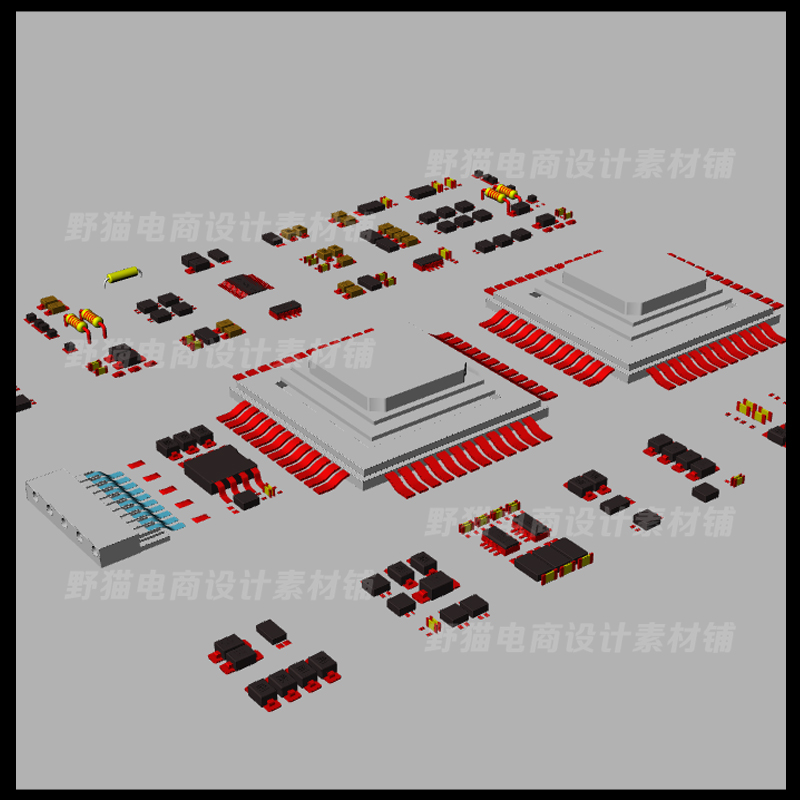 PCB芯片电路板主板电子元器件犀牛3D三维模型rhino/C4D/max素材