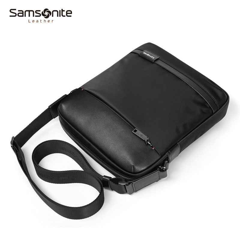 samsonite男士简约休闲皮质斜挎包 新秀丽男士包袋