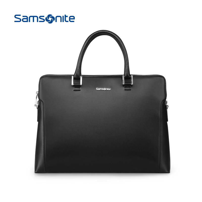 Samsonite/新秀麗經典公文包時尚商務手拎包牛皮包男生黑 BN7