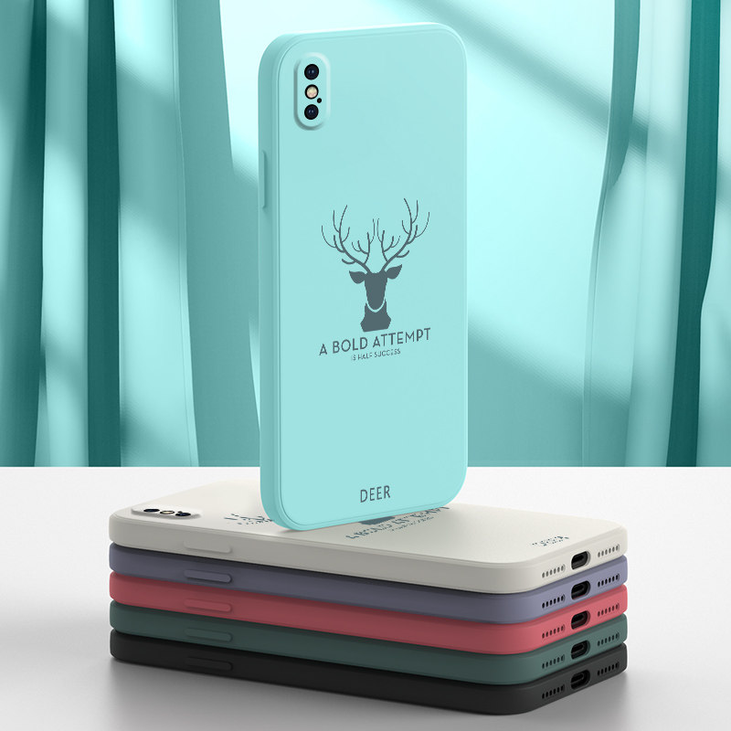 适用于苹果Xs手机壳iPhone Xs Max液态硅胶果xr保护套iPhonex镜头全包防摔鹿头侧面直边XsMax磨砂软壳女ipx男