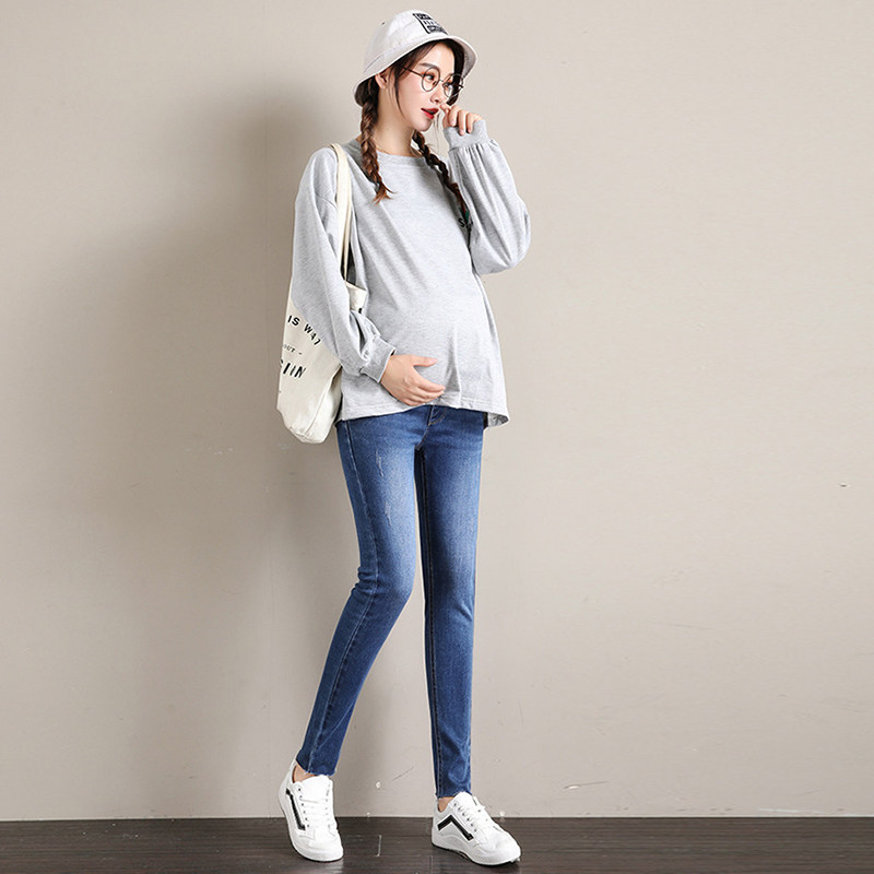 2020秋装外穿孕妇托腹休闲牛仔裤 量亮母婴孕妇直筒裤