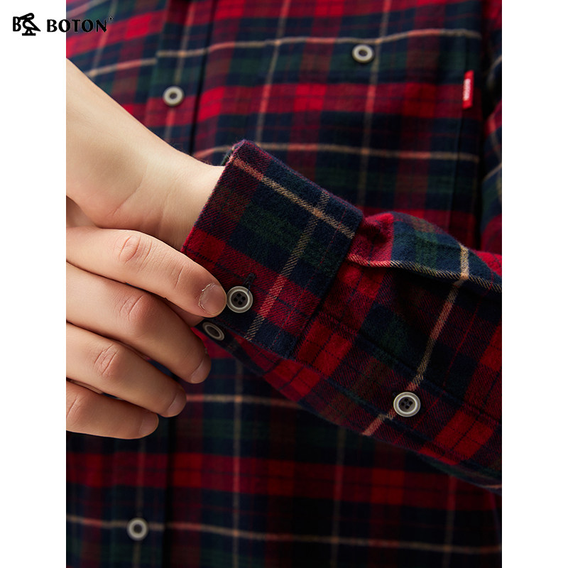 波顿2025秋季新款男士翻领修身长袖衬衫中厚磨毛格子衬衣男款长袖,淘宝优惠券,粉丝福利购,淘宝优惠卷
