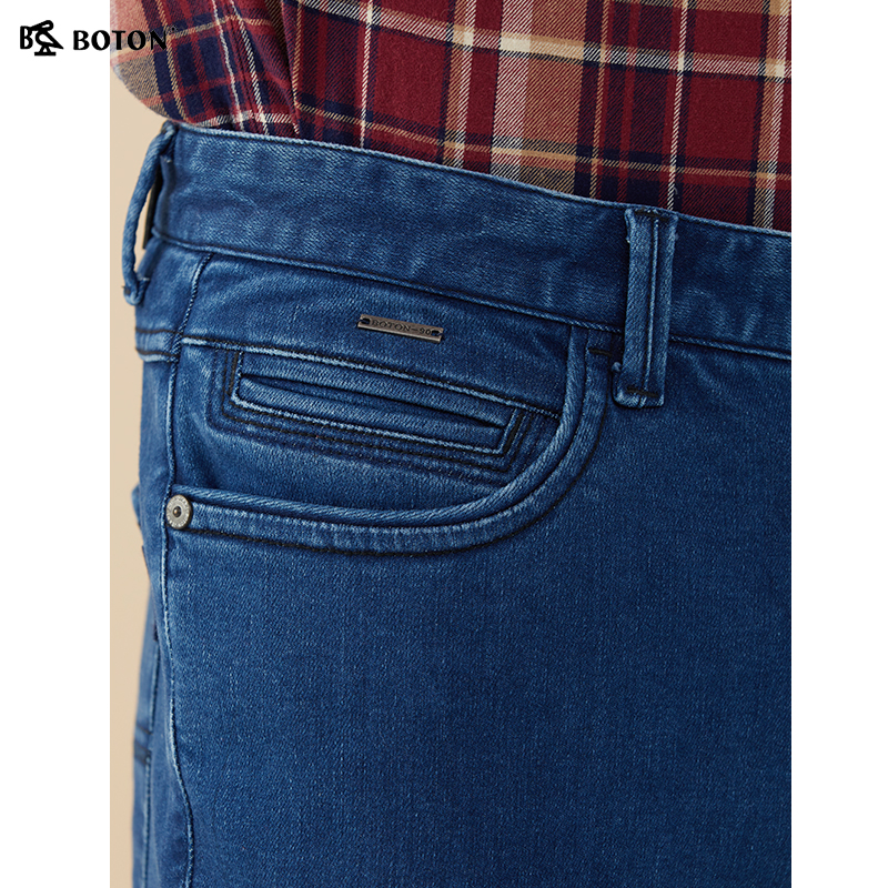 波顿2025秋冬季牛仔裤新款高端加厚深蓝色直筒百搭高端长裤子 - 图0