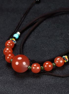 正品天然凉山原石南红玛瑙圆珠南红项链毛衣链女士款圆珠项链L34