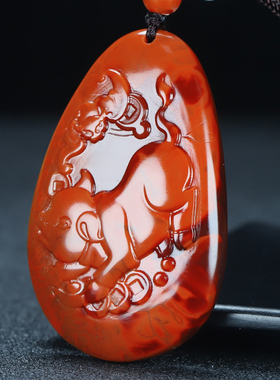 正品天然四川凉山南红玛瑙南红生肖属相猪吊坠金猪纳福男女款31号